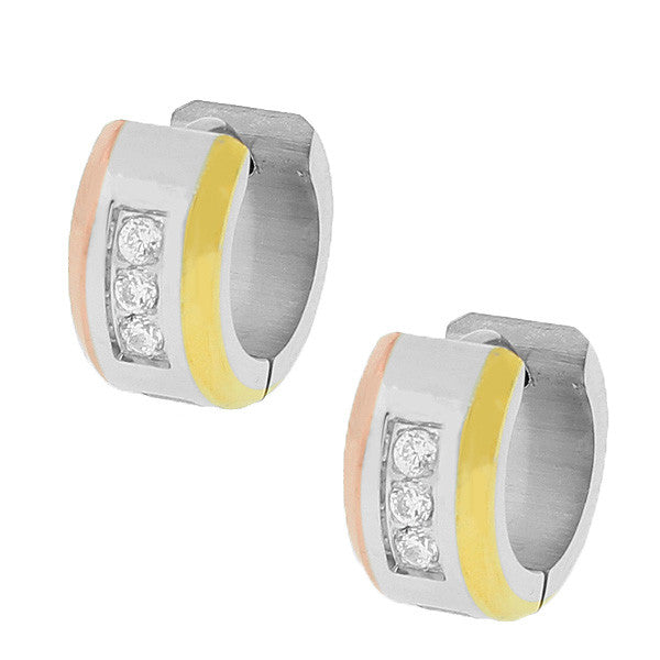 Stainless Steel Gold-Tone Silver-Tone White CZ Hoop Huggie Earrings
