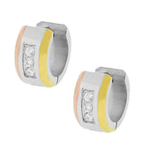 Stainless Steel Gold-Tone Silver-Tone White CZ Hoop Huggie Earrings