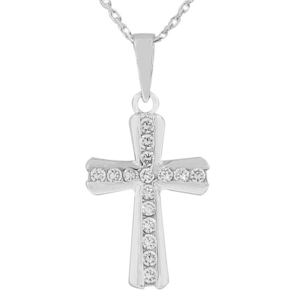 925 Sterling Silver Religious Cross White CZ Pendant Necklace Chain