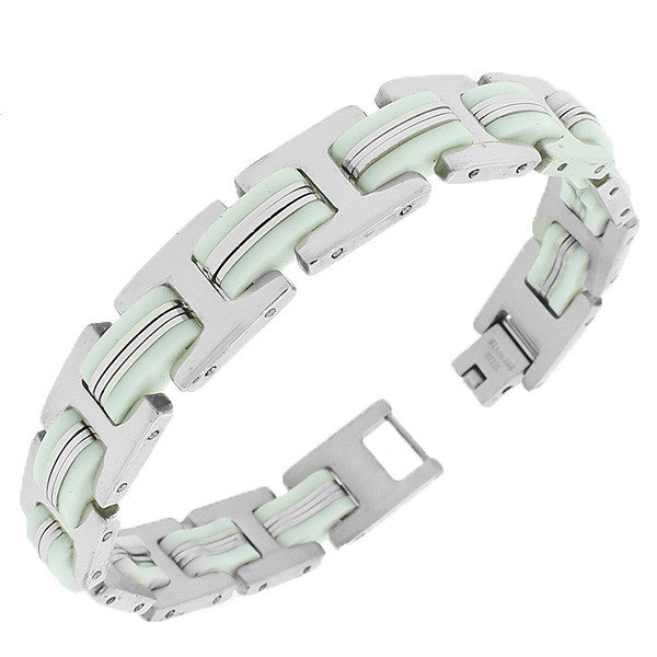 Stainless Steel White Silver-Tone Link Chain Men's Bracelet