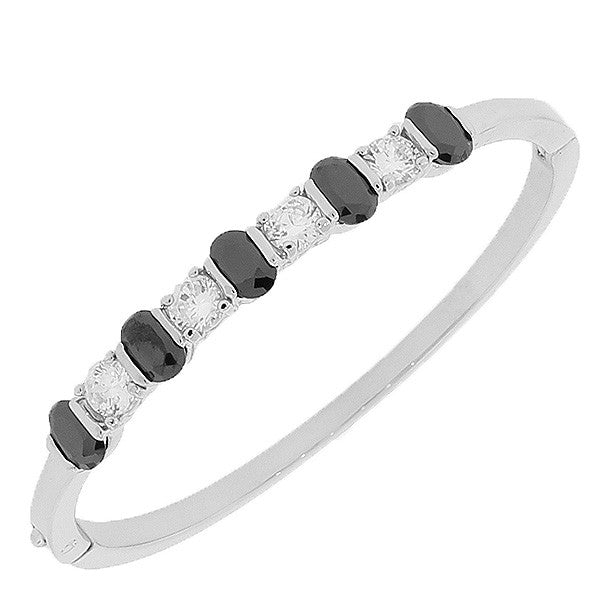 Fashion Alloy Silver-Tone White Black CZ Bangle Bracelet