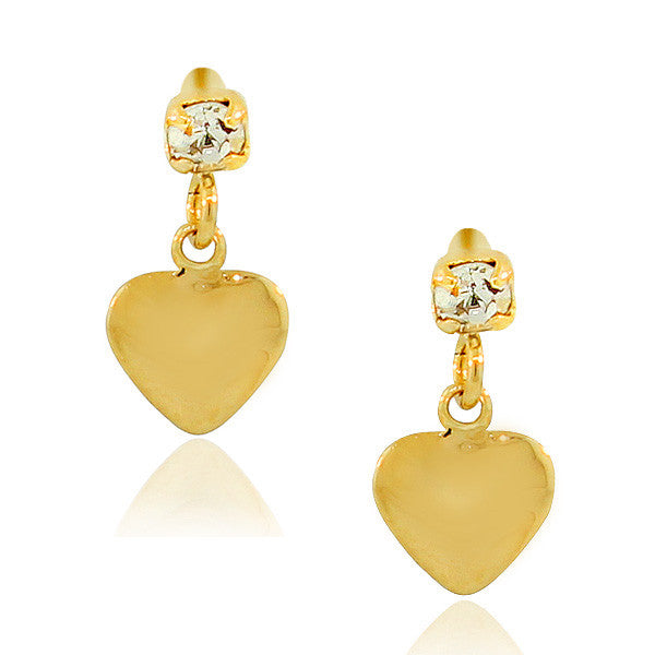 Stainless Steel Yellow Gold-Tone Love Heart White CZ Small Stud Dangle Earrings
