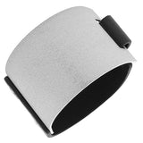 Stainless Steel Black Leather Silver-Tone Glitter Wide Wristband Bracelet