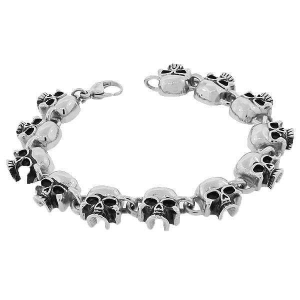 Stainless Steel Silver-Tone Skull Link Chain Men's Bracelet