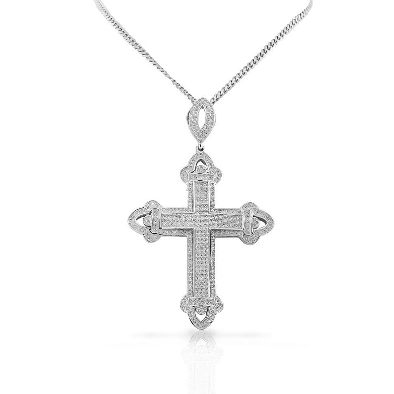925 Sterling Silver Large Hip-Hop CZ Latin Cross Religious Mens Pendant Necklace