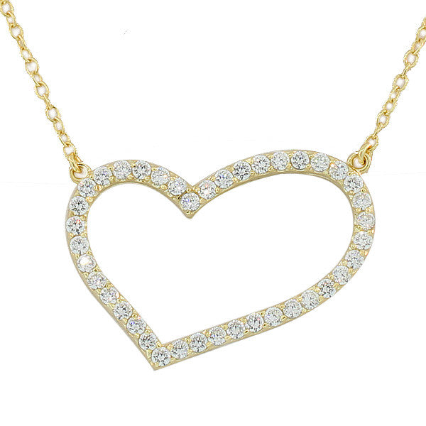 925 Sterling Silver Love Heart Charm White CZ Pendant Necklace