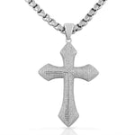 925 Sterling Silver Large Hip-Hop Micro Pave-Set CZ Latin Cross Religious Mens Pendant Necklace