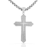 925 Sterling Silver Large Hip-Hop Micro Pave-Set CZ Latin Cross Religious Mens Pendant Necklace