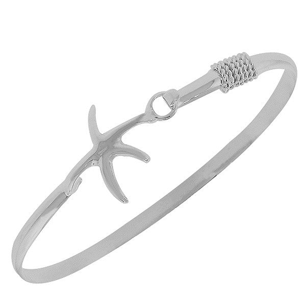 925 Sterling Silver Star Fish Starfish Charm Classic Bangle Bracelet