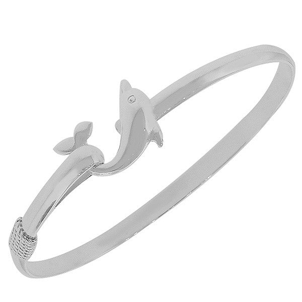 925 Sterling Silver Dolphin Charm Classic Bangle Bracelet