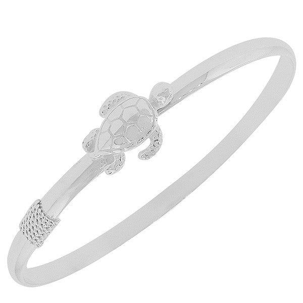 925 Sterling Silver Turtle Charm Classic Bangle Bracelet