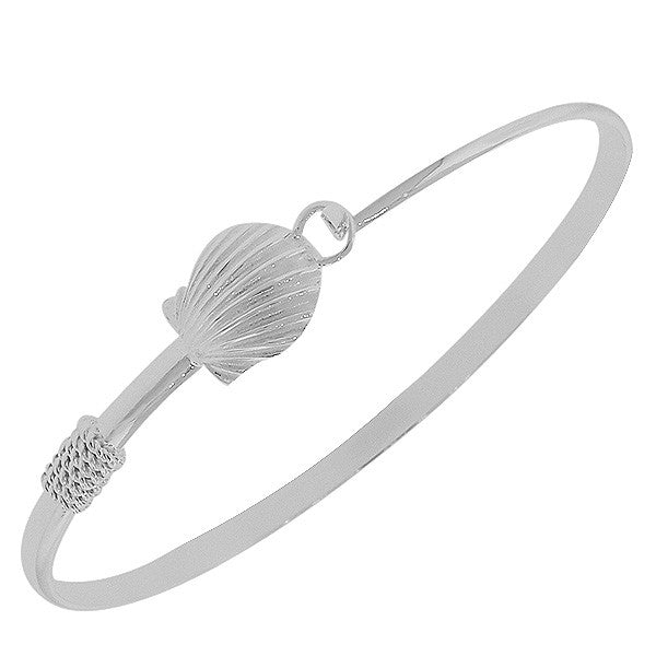 925 Sterling Silver Sea Shell Seashell Charm Classic Bangle Bracelet