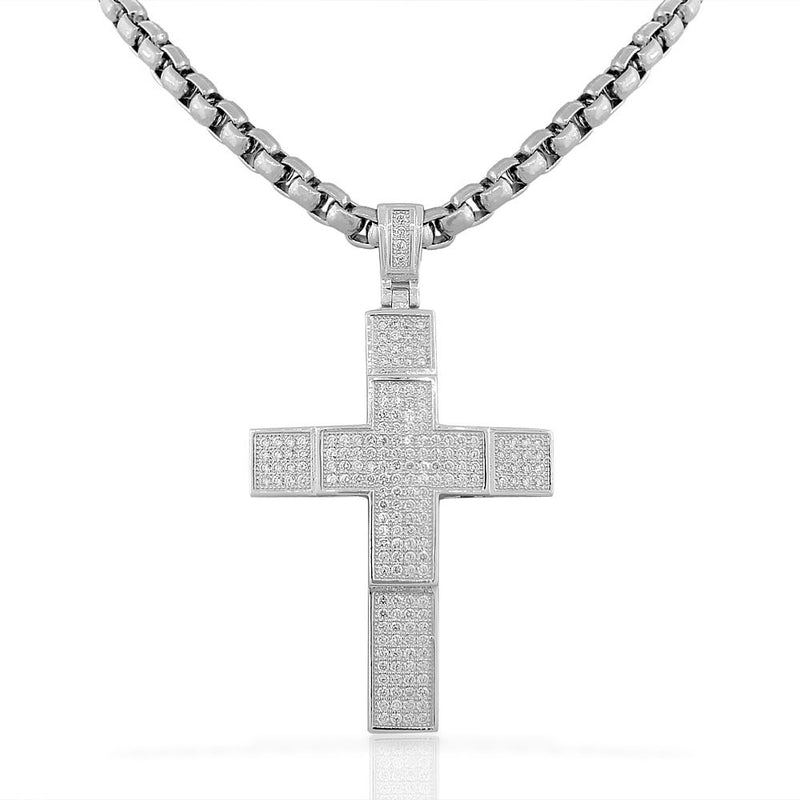 925 Sterling Silver Large Hip-Hop Micro Pave-Set CZ Latin Cross Religious Mens Pendant Necklace