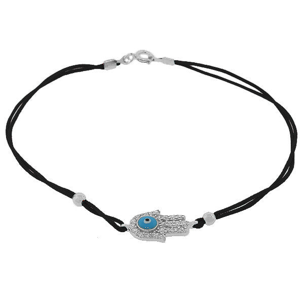 925 Sterling Silver Black White CZ Hamsa Evil Eye Bracelet