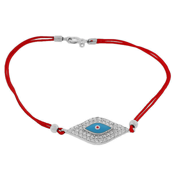 925 Sterling Silver Red Cord White CZ Hamsa Evil Eye Bracelet