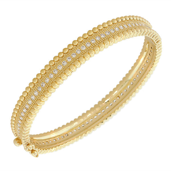 Fashion Alloy Yellow Gold-Tone White CZ Filigree Bangle Bracelet