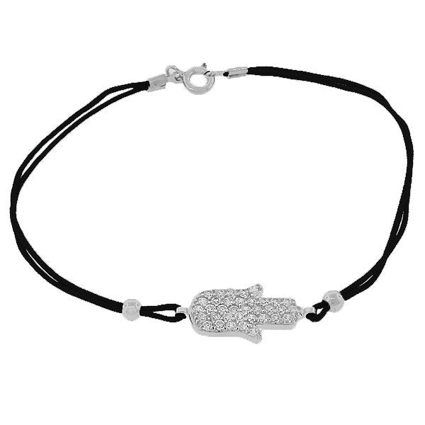 925 Sterling Silver Black White CZ Hamsa Evil Eye Bracelet