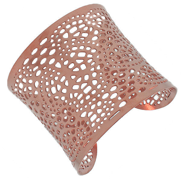 Stainless Steel Rose Gold-Tone Open End Wide Cuff Bangle Bracelet
