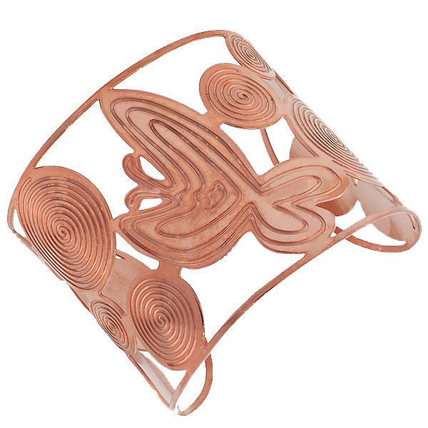 Stainless Steel Rose Gold-Tone Butterfly Open End Wide Cuff Bangle Bracelet