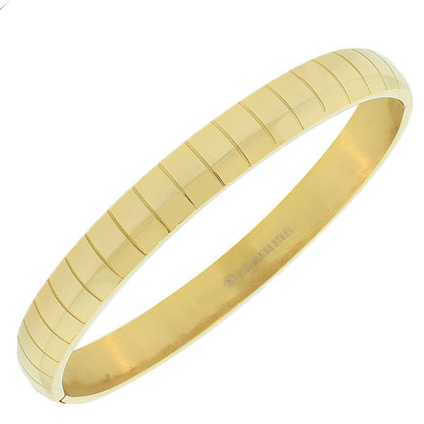 Stainless Steel Yellow Gold-Tone Faceted Cuff Bangle Bracelet