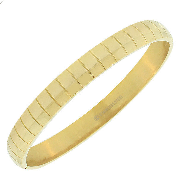 Stainless Steel Yellow Gold-Tone Faceted Cuff Bangle Bracelet