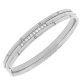 Stainless Steel Silver-Tone Faceted White CZ Bangle Bracelet