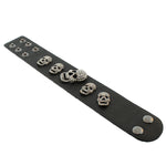 Fashion Alloy Genuine Black Faux PU Leather White CZ Skull Adjustable Wristband Bracelet