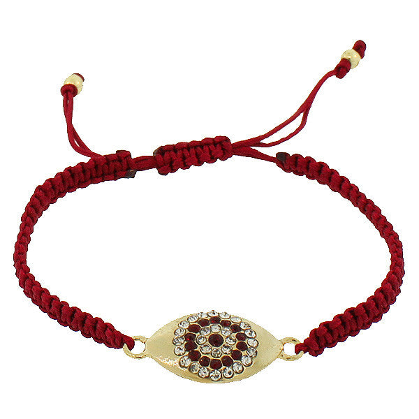 Fashion Alloy Red White CZ Yellow Gold-Tone Evil Eye Adjustable Bracelet