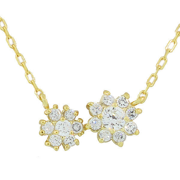 925 Sterling Silver Yellow Gold-Tone Flower Charm CZ Pendant Necklace