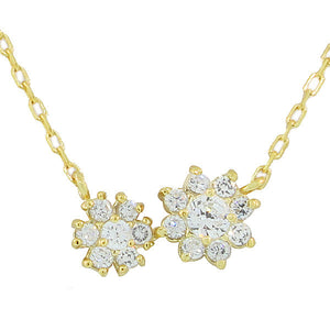 925 Sterling Silver Yellow Gold-Tone Flower Charm CZ Pendant Necklace