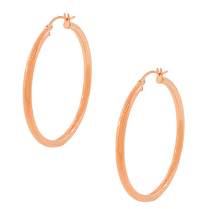 925 Sterling Silver Rose Gold-Tone Classic Hoop Earrings