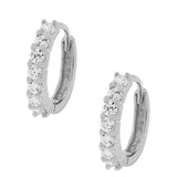 925 Sterling Silver White CZ Small Hoop Huggie Earrings