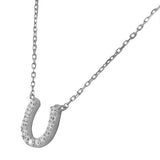 925 Sterling Silver White CZ Horseshoe Pendant Necklace with Chain