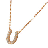 925 Sterling Silver Rose Gold-Tone CZ Horseshoe Necklace