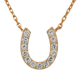 925 Sterling Silver Rose Gold-Tone White CZ Horseshoe Pendant Necklace