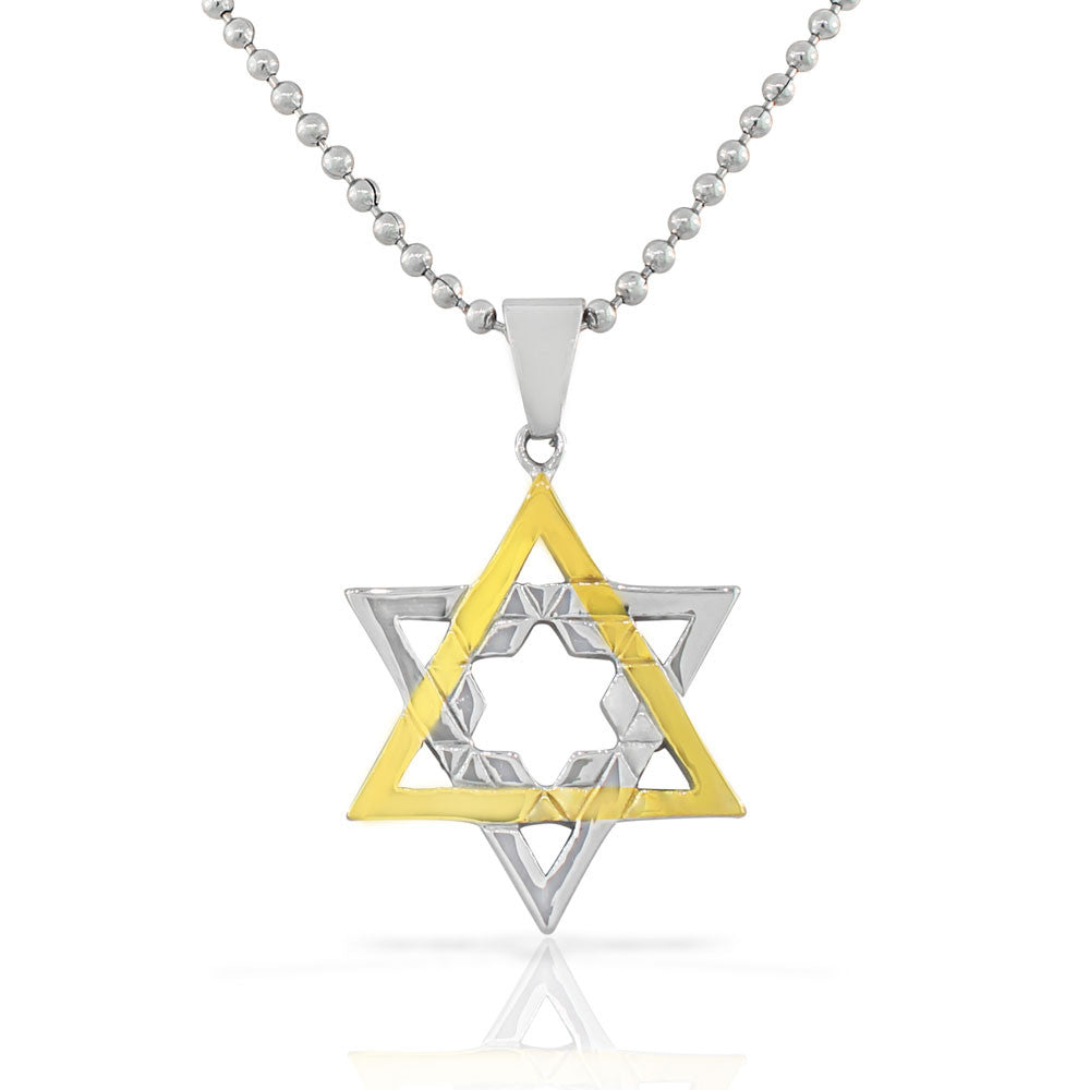 Stainless Steel Two-Tone Religious Jewish Star of David Pendant Necklace