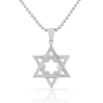 Stainless Steel Silver-Tone Religious Jewish Star of David Pendant Necklace with Chain