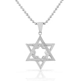 Stainless Steel Silver-Tone Religious Jewish Star of David Pendant Necklace with Chain