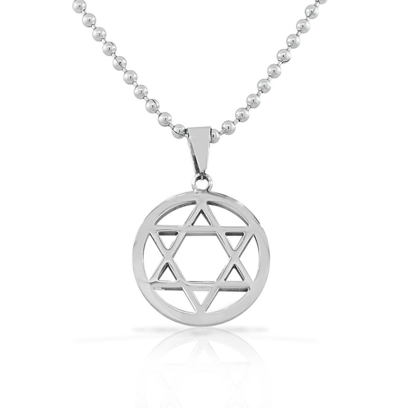 Stainless Steel Silver-Tone Classic Jewish Star of David Men's Boys Pendant Necklace