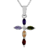 925 Sterling Silver Religious Cross Multicolor CZ Pendant Necklace