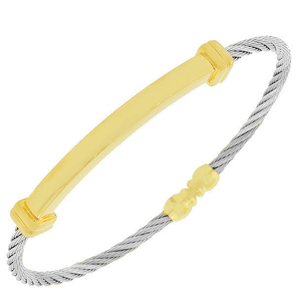 Stainless Steel Two-Tone Twisted Cable Open End Bangle Bracelet