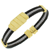 Stainless Steel Black Yellow Gold-Tone Silver-Tone Open End Bangle Bracelet
