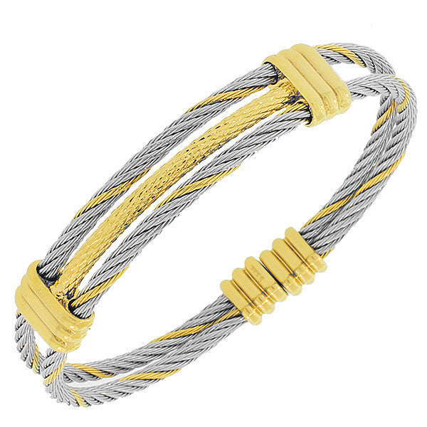 Stainless Steel Two-Tone Open End Bangle Bracelet