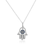 925 Sterling Silver Hamsa Hand Evil Eye Protection Pendant Necklace, 18"