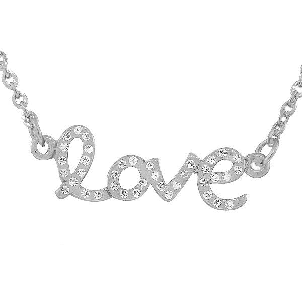 Stainless Steel Silver-Tone Love Heart Charm White CZ Pendant Necklace