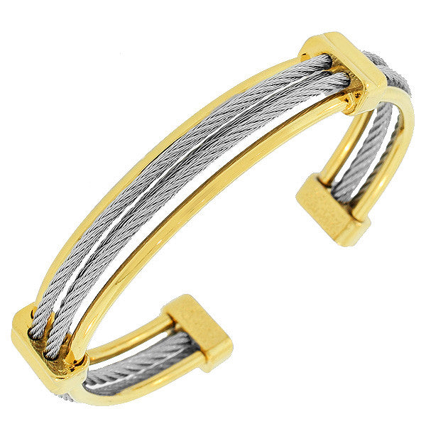 Stainless Steel Two-Tone Open End Bangle Bracelet