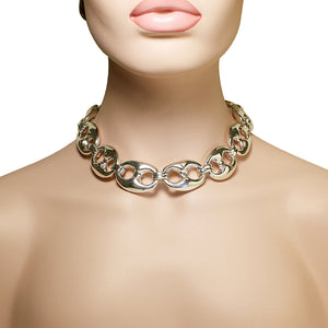 925 Sterling Silver Feather Light Choker Large Chunky Link Chain Womens Necklace