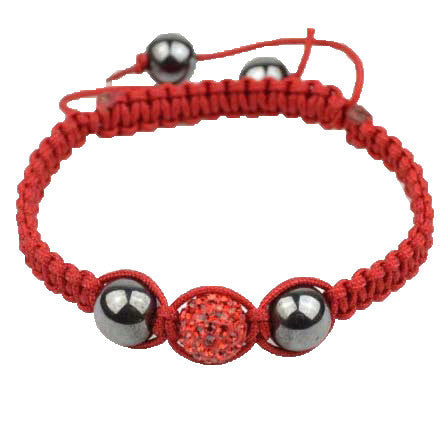 Red CZ Cord Black Simulated Onyx Macrame Beaded Bracelet