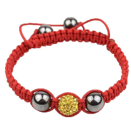 Yellow CZ Red Cord Black Simulated Onyx Macrame Beaded Bracelet