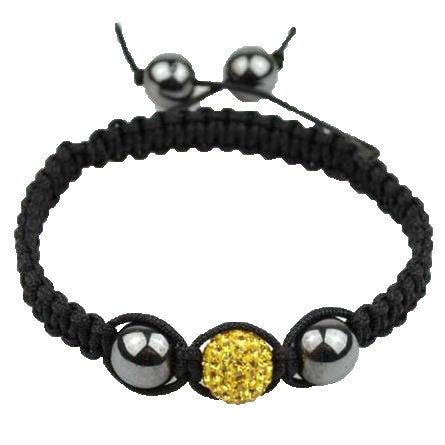 Yellow CZ Black Cord Simulated Onyx Macrame Beaded Bracelet